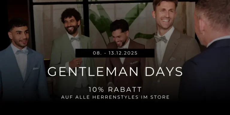 Gentleman Days 2025 im Dezember - 10% Rabatt auf Deinen Hochzeitsanzug